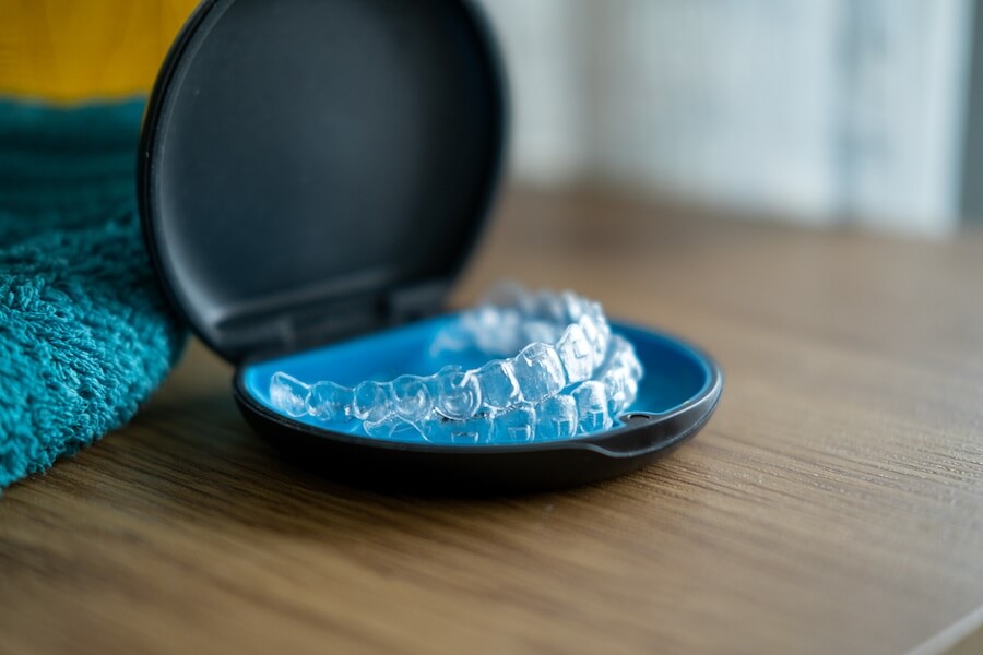 Image of Invisalign clear aligner trays being stored